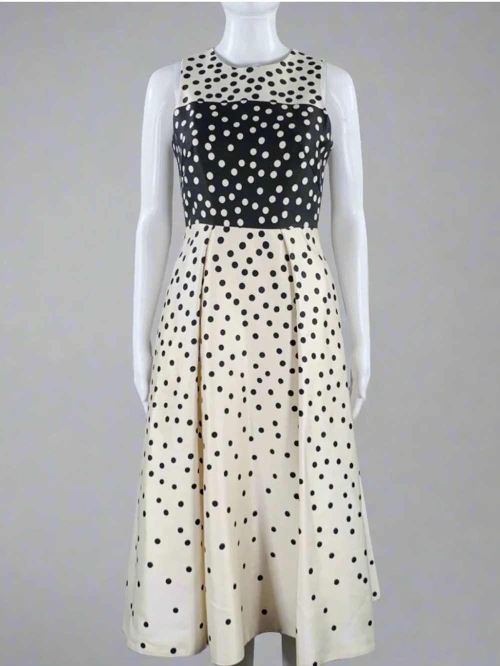 LK Bennett Black and Creme  Polka Dot Fit-and-Flare Dress